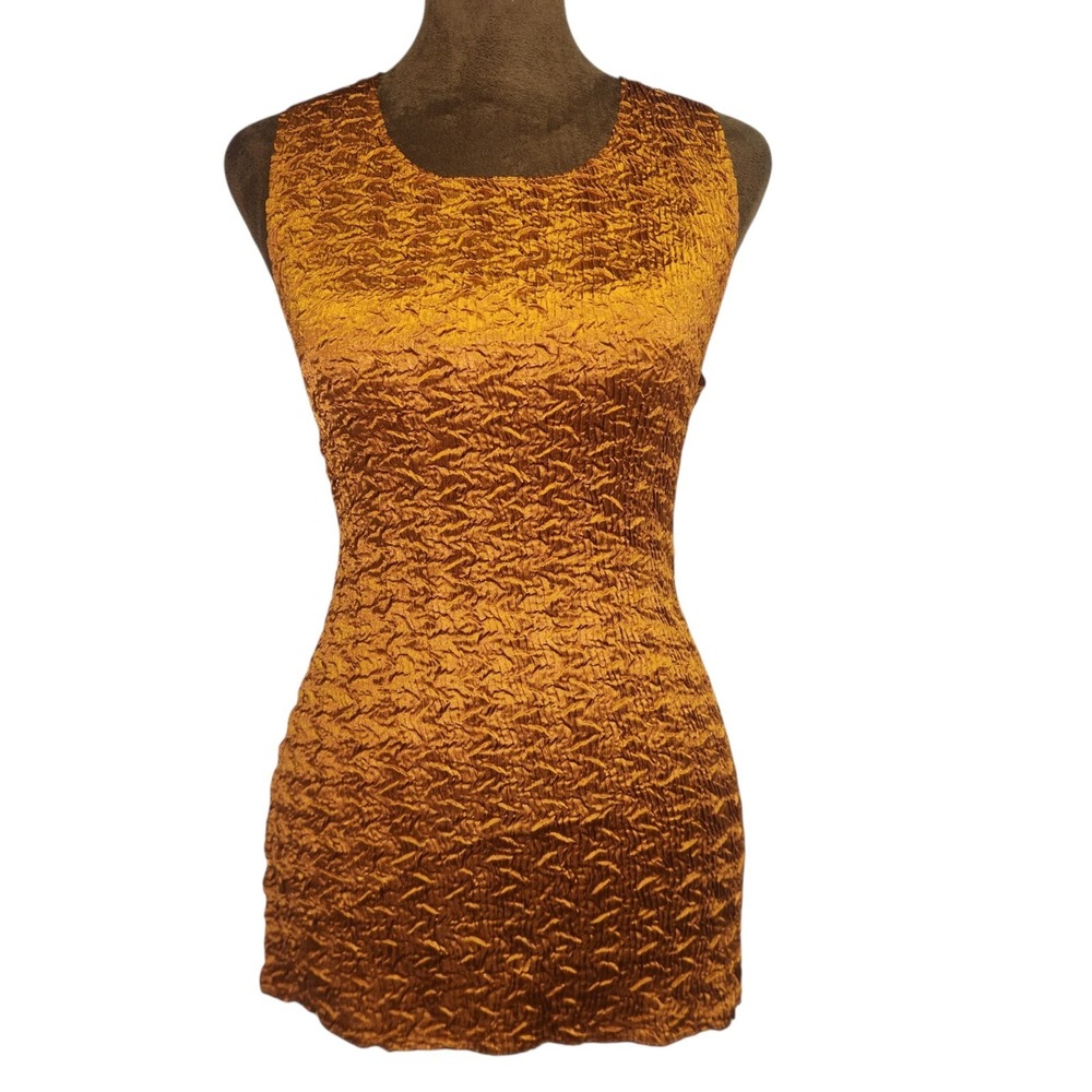 Jaclyn Smith Y2K Tank Top Autumn Orange Textured Satin Stretch Size S Women's